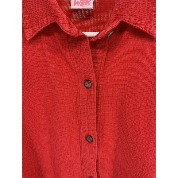 Vintage WEK Button Up Shirt Long Sleeve Red 100% Cotton Textured Size Medium - Picture 4 of 12